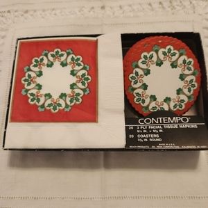 Vintage Contempo Christmas Napkin and Coaster Set